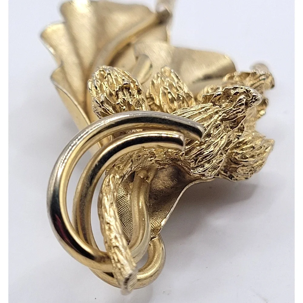 Vintage Gold Tone Brooch Lot Floral & Leaf Berry Design Elegant Textured Metal